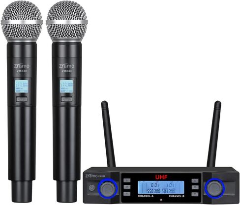 نظام ميكروفون لاسلكي 200 قناة، مجموعة ميكروفون لاسلكي مزدوج UHF معدني، مسافة طويلة 160-250 قدم، تردد المسح التلقائي، يستخدم لغناء الكاريوكي، والحفلات العائلية، والكنيسة (ZM830) in Saudi Arabia