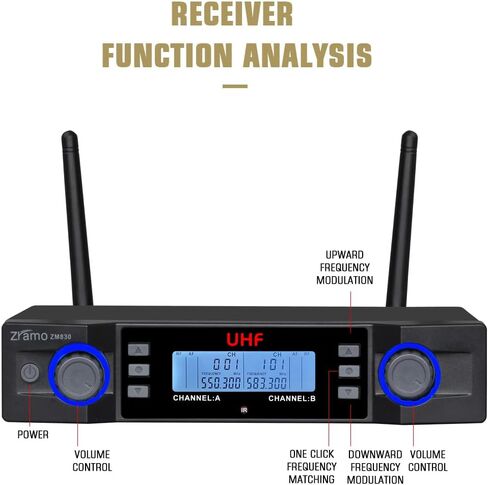 نظام ميكروفون لاسلكي 200 قناة، مجموعة ميكروفون لاسلكي مزدوج UHF معدني، مسافة طويلة 160-250 قدم، تردد المسح التلقائي، يستخدم لغناء الكاريوكي، والحفلات العائلية، والكنيسة (ZM830) in Saudi Arabia