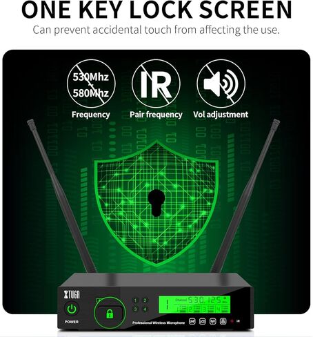 نظام ميكروفون لاسلكي XTUGA M400 ذو 4 قنوات UHF مع تردد قابل للاختيار 200، ميكروفون لاسلكي 4 ميكروفون محمول مع وظيفة الأشعة تحت الحمراء/شاشة القفل، هيكل معدني 328 قدم للكنيسة، والحفلات، والمناسبات الخارجية in Kuwait