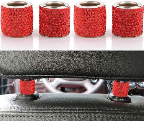 4 عبوات من أطواق مسند رأس السيارة، أطواق مسند رأس السيارة، حلقات ديكور بلينغ بلينغ كريستال دايموند آيس لسيارة الدفع الرباعي والديكور الداخلي للشاحنة (أحمر) in Kuwait