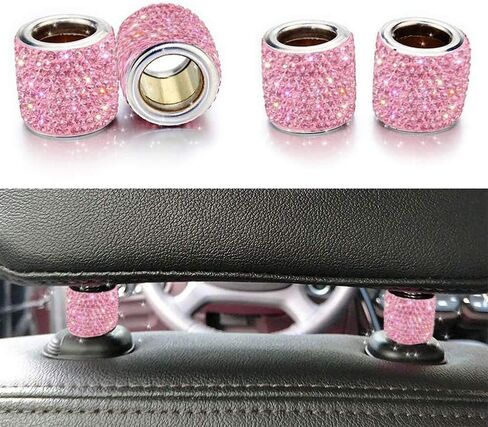 LEIWOOR 4 Pack Car Headrest Collars，Car Head Rest Collars Rings Decor Bling Bling Crystal Diamond Ice for Car SUV Truck Interior Decoration (Pink) in Saudi Arabia