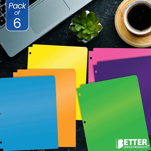 Better Office Products 3 Hole Punch Pocket Folders, Heavyweight Plastic 2 Pocket Folders, Bulk Pack, Assorted Bright Neon Colors, Letter Size, with Business Card Slot,(6 Pack) in Saudi Arabia