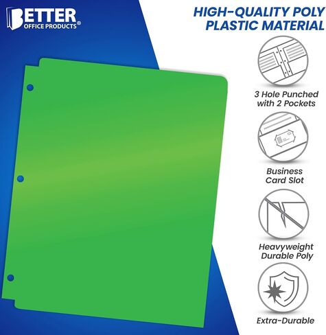 Better Office Products 3 Hole Punch Pocket Folders, Heavyweight Plastic 2 Pocket Folders, Bulk Pack, Assorted Bright Neon Colors, Letter Size, with Business Card Slot,(6 Pack) in Saudi Arabia