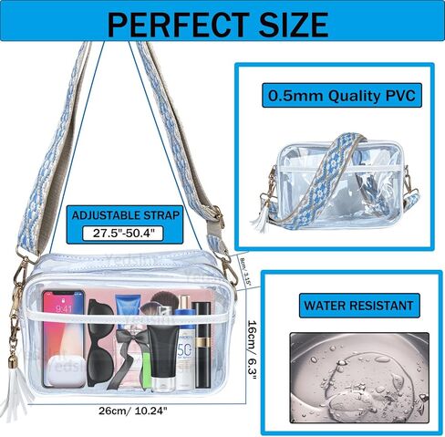 محافظ شفافة للنساء في الملعب، حقيبة محفظة شفافة مقاومة للماء سعة 3 لتر مع حزام قابل للتعديل، حقائب استاد شفافة للنساء، حقيبة شفافة صغيرة للحفلات الموسيقية والمهرجانات والأحداث الرياضية (أبيض) in Kuwait