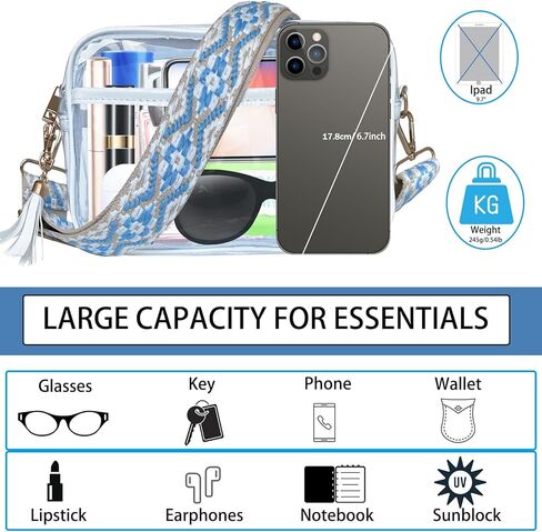 محافظ شفافة للنساء في الملعب، حقيبة محفظة شفافة مقاومة للماء سعة 3 لتر مع حزام قابل للتعديل، حقائب استاد شفافة للنساء، حقيبة شفافة صغيرة للحفلات الموسيقية والمهرجانات والأحداث الرياضية (أبيض) in Kuwait