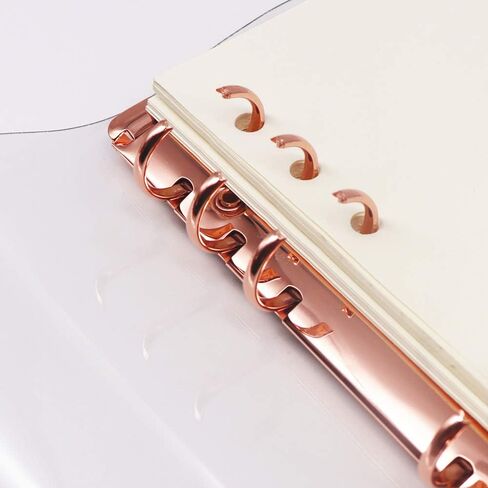 غطاء غلاف PVC لامع مقاس A5 شخصي، غلاف دفتر ملاحظات PVC ناعم وشفاف، 6 مجلدات دائرية دائرية من الذهب الوردي مع زر إغلاق، مجلدات أوراق فضفاضة (A5 شخصي، غطاء لامع + غلاف ذهبي وردي) in Kuwait