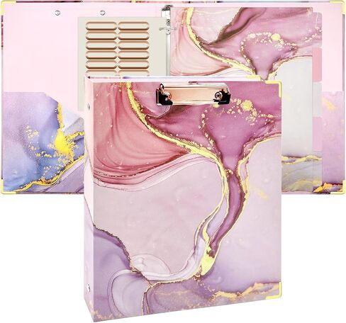 3 Ring Binder 1 Inch,Large Binder for Letter Size(11" x 8.5"),Cute Binder Dividers with 5 Tabs,3 Ring Binder for School Supplies and Office Supplies,Cute Clipboard Binders with 2 Pockets(Marble Pink) in Saudi Arabia