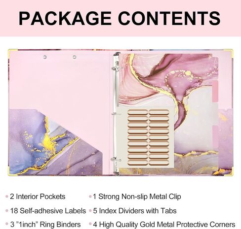 3 Ring Binder 1 Inch,Large Binder for Letter Size(11" x 8.5"),Cute Binder Dividers with 5 Tabs,3 Ring Binder for School Supplies and Office Supplies,Cute Clipboard Binders with 2 Pockets(Marble Pink) in Saudi Arabia