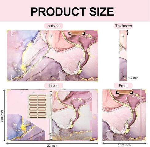 3 Ring Binder 1 Inch,Large Binder for Letter Size(11" x 8.5"),Cute Binder Dividers with 5 Tabs,3 Ring Binder for School Supplies and Office Supplies,Cute Clipboard Binders with 2 Pockets(Marble Pink) in Saudi Arabia