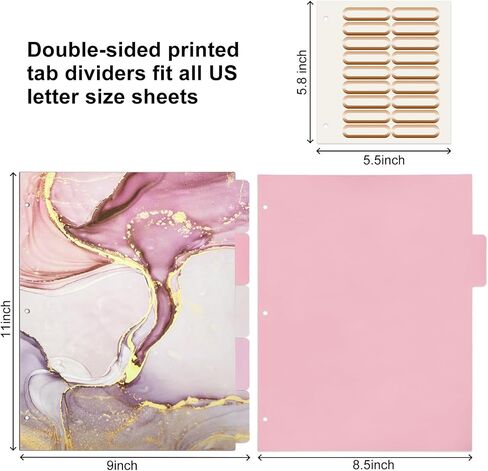 3 Ring Binder 1 Inch,Large Binder for Letter Size(11" x 8.5"),Cute Binder Dividers with 5 Tabs,3 Ring Binder for School Supplies and Office Supplies,Cute Clipboard Binders with 2 Pockets(Marble Pink) in Saudi Arabia