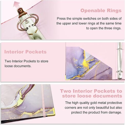 3 Ring Binder 1 Inch,Large Binder for Letter Size(11" x 8.5"),Cute Binder Dividers with 5 Tabs,3 Ring Binder for School Supplies and Office Supplies,Cute Clipboard Binders with 2 Pockets(Marble Pink) in Saudi Arabia
