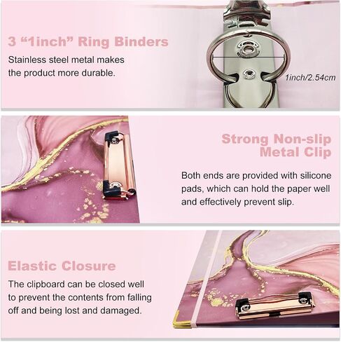 3 Ring Binder 1 Inch,Large Binder for Letter Size(11" x 8.5"),Cute Binder Dividers with 5 Tabs,3 Ring Binder for School Supplies and Office Supplies,Cute Clipboard Binders with 2 Pockets(Marble Pink) in Saudi Arabia