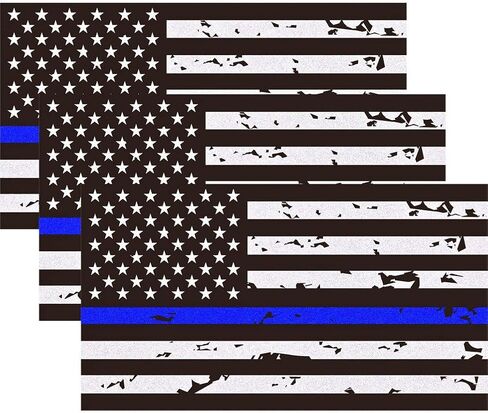 3 Pack Reflective New Tattered Thin Blue Line US Flag Decal Stickers | Compatible with Cars & Trucks, 5" x 2.7" American USA Flag Decal Sticker Honoring Police Law Enforcement Vinyl Window Bumper Tape in Saudi Arabia