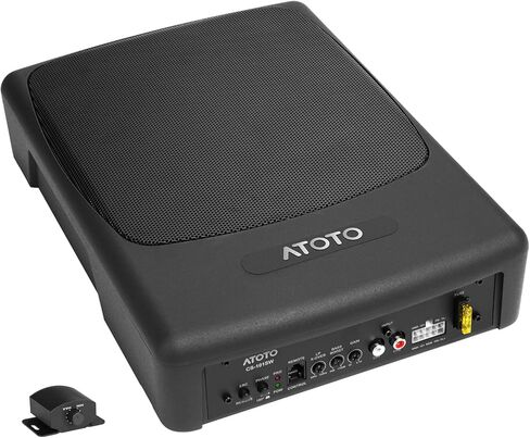 ATOTO CS-101SW مضخم صوت سيارة نحيف يعمل بالطاقة مقاس 10 بوصات مع أمبير مدمج، مضخم صوت مدمج تحت المقعد، صوت سيارة 400 وات مع مدخلات منخفضة وعالية المستوى، جهاز تحكم فرعي عن بعد in Kuwait