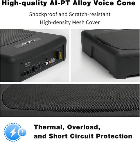 ATOTO CS-101SW مضخم صوت سيارة نحيف يعمل بالطاقة مقاس 10 بوصات مع أمبير مدمج، مضخم صوت مدمج تحت المقعد، صوت سيارة 400 وات مع مدخلات منخفضة وعالية المستوى، جهاز تحكم فرعي عن بعد in Kuwait
