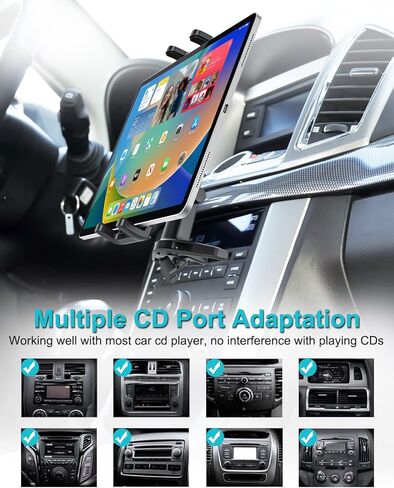 فتحة CD لحامل الكمبيوتر اللوحي في السيارة، حامل قرص مضغوط بذراع قابل للتعديل، حامل هاتف CD يدور 360 درجة لجهاز iPad Pro 12.9 Mini Air، سلسلة Galaxy Z Fold، علامات التبويب، iPhone، المزيد من الأجهزة مقاس 4-13 بوصة in Kuwait