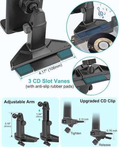 فتحة CD لحامل الكمبيوتر اللوحي في السيارة، حامل قرص مضغوط بذراع قابل للتعديل، حامل هاتف CD يدور 360 درجة لجهاز iPad Pro 12.9 Mini Air، سلسلة Galaxy Z Fold، علامات التبويب، iPhone، المزيد من الأجهزة مقاس 4-13 بوصة in Kuwait