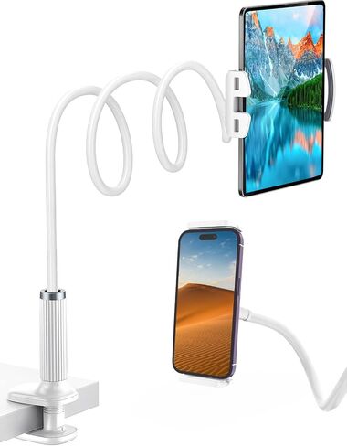 حامل تابلت Gooseneck - حامل تابلت مرن، حامل تابلت، حامل هاتف خلوي، حامل هاتف خلوي، ذراع مرن قابل للتعديل في السرير لـ/الهاتف المحمول/المحول/إلخ، الطول الإجمالي 98 سم (أسود) in Kuwait