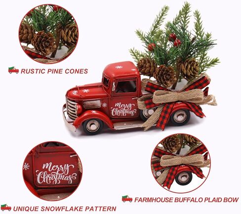 Tuitessine عيد الميلاد شاحنة حمراء ديكور مزرعة زينة عيد الميلاد خمر شاحنة بيك اب حمراء لعيد الميلاد عطلة المنزل المطبخ الجدول المركزية الزينة in Kuwait