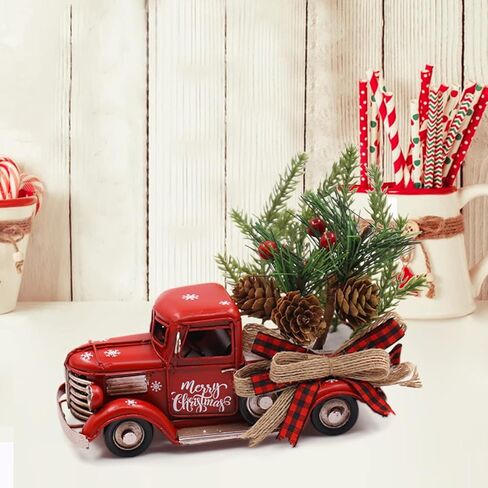 Tuitessine عيد الميلاد شاحنة حمراء ديكور مزرعة زينة عيد الميلاد خمر شاحنة بيك اب حمراء لعيد الميلاد عطلة المنزل المطبخ الجدول المركزية الزينة in Kuwait