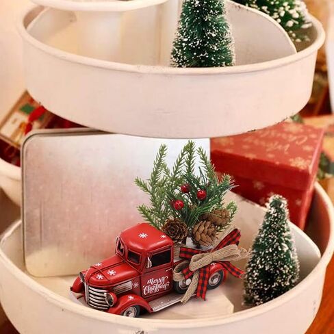 Tuitessine عيد الميلاد شاحنة حمراء ديكور مزرعة زينة عيد الميلاد خمر شاحنة بيك اب حمراء لعيد الميلاد عطلة المنزل المطبخ الجدول المركزية الزينة in Kuwait