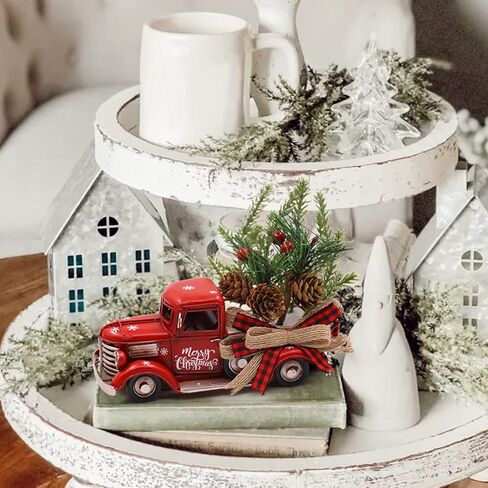 Tuitessine عيد الميلاد شاحنة حمراء ديكور مزرعة زينة عيد الميلاد خمر شاحنة بيك اب حمراء لعيد الميلاد عطلة المنزل المطبخ الجدول المركزية الزينة in Kuwait