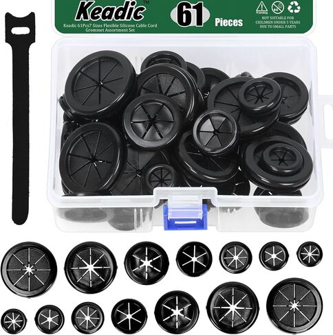 Keadic 61pcs7 أحجام مرنة سلك كابل الحبل جروميت مجموعة مع ربطات كابل التثبيت، M16 M20 M22 M25 M30 M35 M40 سلك أغطية فتحات الحبل لإدارة الكابلات منظم الأسلاك in Saudi Arabia