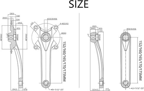 PROWHEEL Bike Crank Arm,One Pair Universal 152MM/160MM/165MM/170MM/175MM BCD 104MM Square Hole Bike Crank Arm for City Bike,Road Bike,Folding Bike,Mountain Bike,Ebike in Saudi Arabia