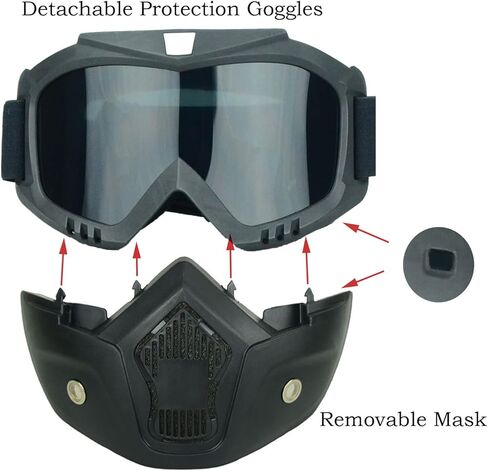 Motorcycle Helmet Goggles with Removable Face Mask, ATV Dirt Bike Motocross Eyewear Riding Offroad Goggles in Kuwait