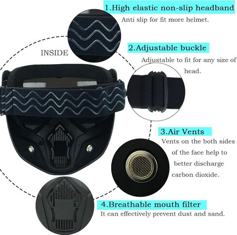 Motorcycle Helmet Goggles with Removable Face Mask, ATV Dirt Bike Motocross Eyewear Riding Offroad Goggles in Kuwait