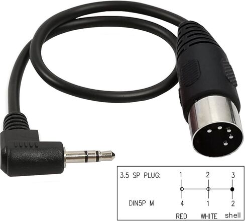 كابل 5 Pin DIN، MIDI Din 5 Pin ذكر إلى 90 درجة 3.5 مم 1/8 بوصة ذكر TRS كابل صوت جاك ستيريو لمكبر الصوت، مكبر الصوت، المزيج، لوحة مفاتيح MIDI (0.5M/1.7FT) in Saudi Arabia