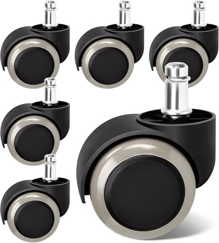 6 عبوات من عجلات كراسي المكتب عجلات مطاطية عجلات عالمية صامتة للأرضيات الصلبة والسجاد، عجلات شديدة التحمل تدعم ما يصل إلى 1000 رطل in Kuwait