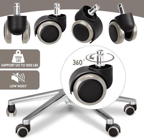 6 عبوات من عجلات كراسي المكتب عجلات مطاطية عجلات عالمية صامتة للأرضيات الصلبة والسجاد، عجلات شديدة التحمل تدعم ما يصل إلى 1000 رطل in Kuwait