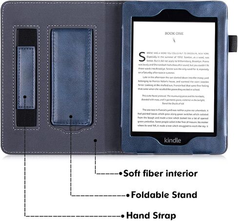 BOZHUORUI Stand Case for Kindle Paperwhite 5th/6th/7th Generation (2012-2017 Release,Model EY21 & DP75SDI) - PU Leather Protective Sleeve Cover with Hand Strap and Auto Sleep/Wake (Rock Black) in Kuwait