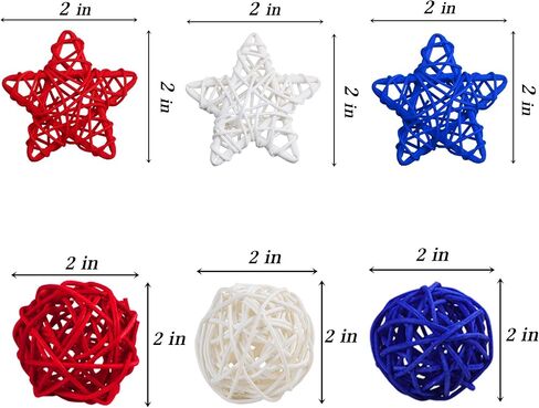 STMK 36 Pcs 4th of July Rattan Balls Decorations, 2 Inch Star Shaped Wicker Balls & Red White and Blue Wicker Balls for 4th of July DIY Vase Bowl Filler Ornament Table Decorations in Saudi Arabia