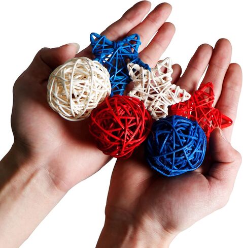 STMK 36 Pcs 4th of July Rattan Balls Decorations, 2 Inch Star Shaped Wicker Balls & Red White and Blue Wicker Balls for 4th of July DIY Vase Bowl Filler Ornament Table Decorations in Saudi Arabia