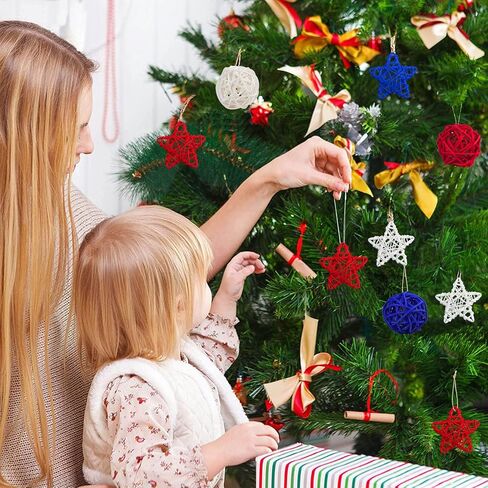 STMK 36 Pcs 4th of July Rattan Balls Decorations, 2 Inch Star Shaped Wicker Balls & Red White and Blue Wicker Balls for 4th of July DIY Vase Bowl Filler Ornament Table Decorations in Saudi Arabia