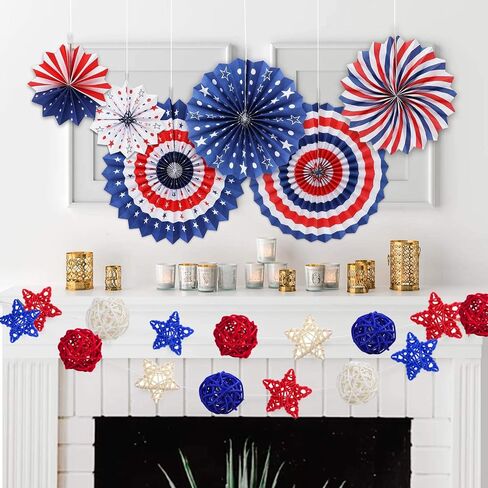 STMK 36 Pcs 4th of July Rattan Balls Decorations, 2 Inch Star Shaped Wicker Balls & Red White and Blue Wicker Balls for 4th of July DIY Vase Bowl Filler Ornament Table Decorations in Saudi Arabia