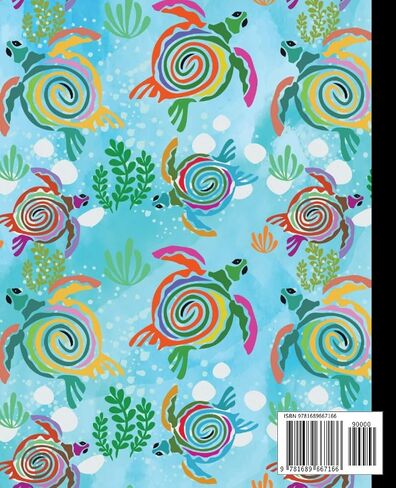 Composition Notebook: Colorful Abstract Sea Turtles on Light Blue Background - 7.5" X 9.25" 110 Pages Wide Ruled in Kuwait