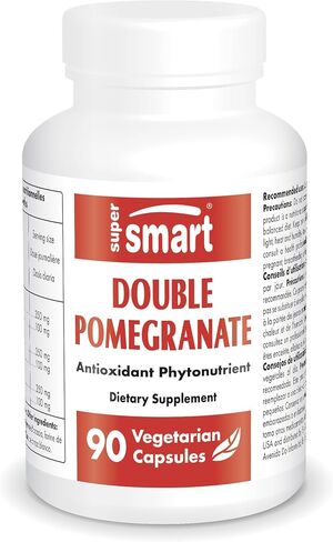 Supersmart - Double Pomegranate (High Strength) - 90% Ellagic Acid & 40% Punicalagins - Pomegranate Extract Supplement - Advanced Antioxidant | Non-GMO & Gluten Free - 90 Vegetarian Capsules in Saudi Arabia