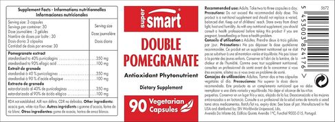 Supersmart - Double Pomegranate (High Strength) - 90% Ellagic Acid & 40% Punicalagins - Pomegranate Extract Supplement - Advanced Antioxidant | Non-GMO & Gluten Free - 90 Vegetarian Capsules in Saudi Arabia