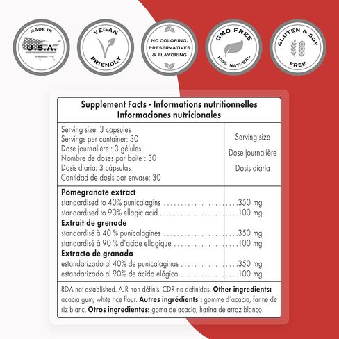 Supersmart - Double Pomegranate (High Strength) - 90% Ellagic Acid & 40% Punicalagins - Pomegranate Extract Supplement - Advanced Antioxidant | Non-GMO & Gluten Free - 90 Vegetarian Capsules in Saudi Arabia