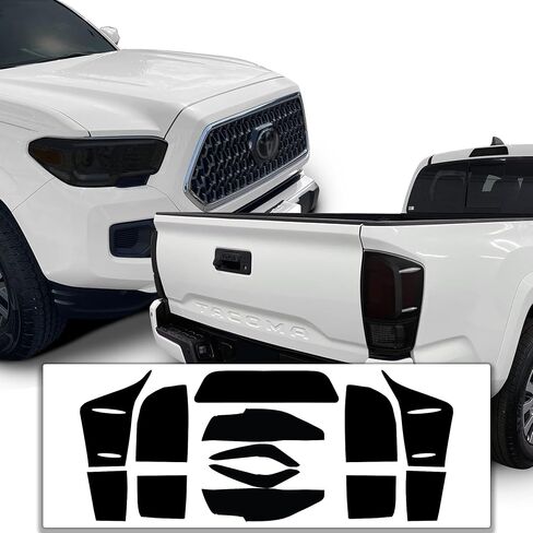 تصميمات BOGAR TECH - مجموعة ألوان كاملة للمصابيح الأمامية والخلفية الكاملة مع أدوات متوافقة مع Toyota Tacoma 2016-2021، داكنة in Kuwait