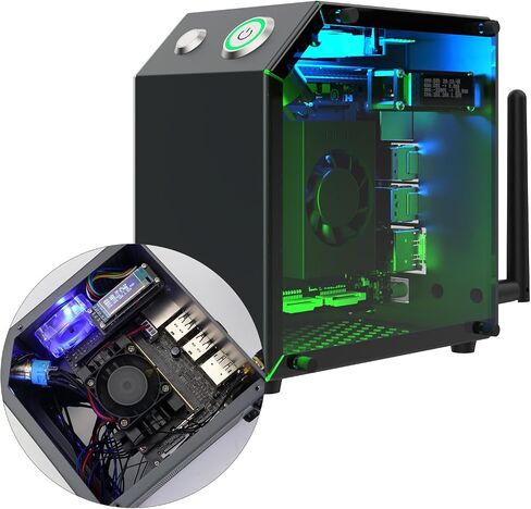 حافظة Yahboom لـ Jetson Nano Orin Nano Orin NX Xavier NX TX2-NX حافظة معدنية صغيرة لتبديد الحرارة مع هوائي مروحة تبريد وشاشة OLED بإضاءة RGB in Saudi Arabia