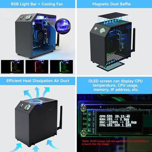 حافظة Yahboom لـ Jetson Nano Orin Nano Orin NX Xavier NX TX2-NX حافظة معدنية صغيرة لتبديد الحرارة مع هوائي مروحة تبريد وشاشة OLED بإضاءة RGB in Saudi Arabia