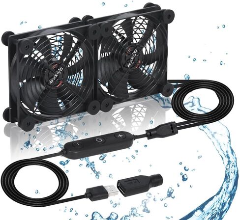 Dual 120mm Fan with 10 Speed USB 5V Fan DC 12V IPX5 Waterproof Fan PC Fan Portable Cooling Fan for Tablet TV Receiver Router DVR Xbox Greenhouse Kennel Computer Cabinet Component Cooling in Saudi Arabia