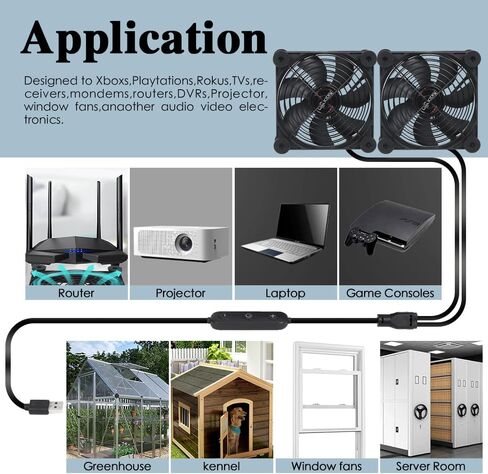 Dual 120mm Fan with 10 Speed USB 5V Fan DC 12V IPX5 Waterproof Fan PC Fan Portable Cooling Fan for Tablet TV Receiver Router DVR Xbox Greenhouse Kennel Computer Cabinet Component Cooling in Saudi Arabia