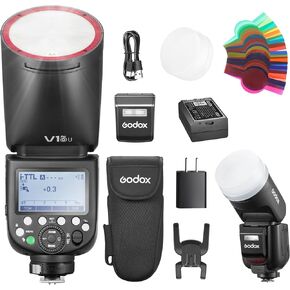 Godox V1Pro-O V1Pro O Shot Flash for Olympus TTL Round Head Camera Speedlite 76Ws 2.4G X Wireless HSS 1/8000s 2980mAh Lithium Battery LED Modeling Lamp Detachable Sub Flash SU-1(USA Version)