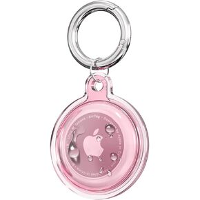 Compatible with AirTag Holder with Key Ring.Full Protection Waterproof Case for AirTag.Keychain Accessory for Keys, Pets, Luggage.Soft TPU Holder. (Clear Pink)