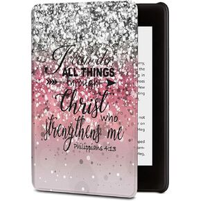 Case for Kindle Paperwhite 11th Generation 6.8", Durable PU Leather Cover with Auto Wake/Sleep Cover for Kindle Paperwhite 11th Generation and Signature Edition 2021 Released, Pink Glitter Bible